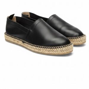Scarosso “Lola” Black Leather Espadrille Flats Size 9 Like New!